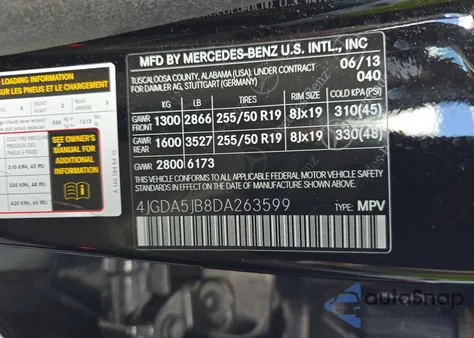 2013 Mercedes-Benz Ml 350 z USA, uszkodzony, nr VIN 4JGDA5JB8DA263599